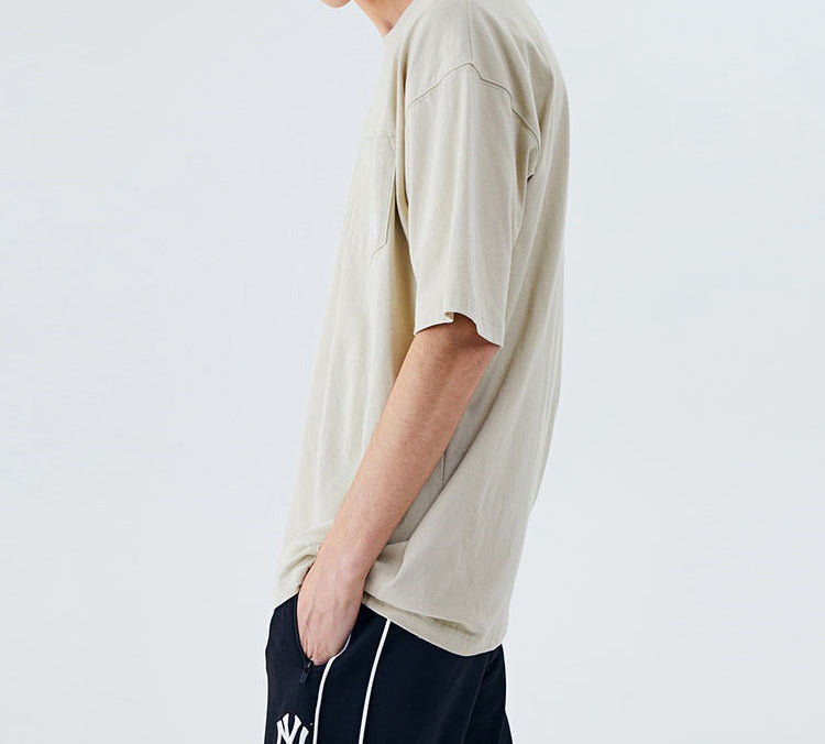 MLB Unisex New York Yankees Embroidery Round-neck Short Sleeve Beige 31TS11031-50B