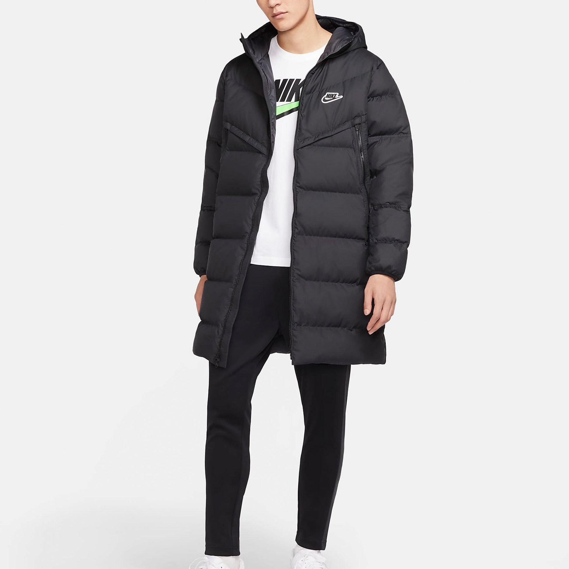 Nike Sportswear Down-fill Windrunner Stay Warm Windproof mid-length hooded down Jacket Black CU4409-010