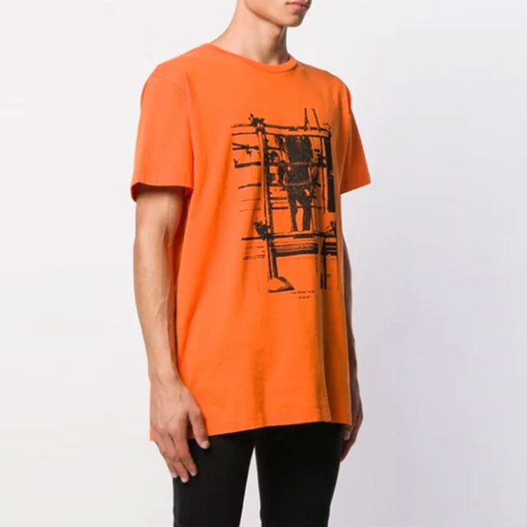 Off-White Cotton Arrow Pattern Printing Round Neck Short Sleeve Orange OMAA027F191850071910
