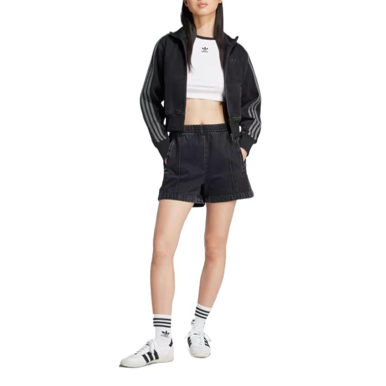 (WMNS) adidas Adicolor Denim Firebird Shorts Asia Sizing 'Black' JD3107