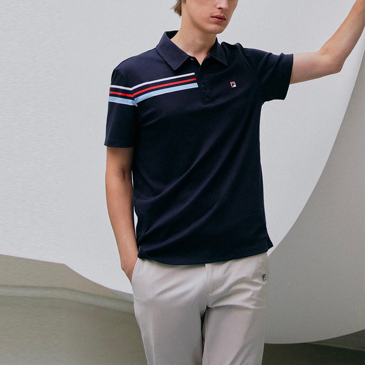 FILA Contrast Colors StripesSport Casual Short Sleeve poloShirt Men s Blue F11M121114F-NV