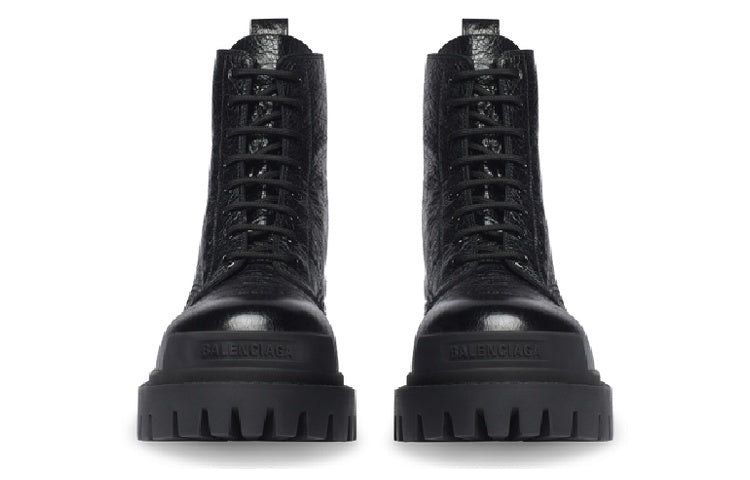 (WMNS) Balenciaga Strike Lace Up Boots 'Black Lambskin' 590974WAD401000