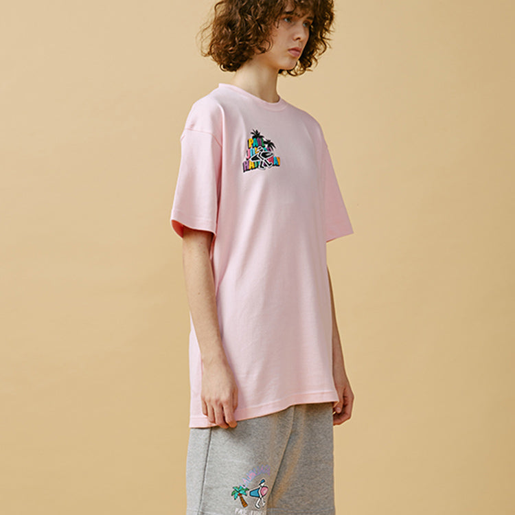 PJs Vigor Beach Alphabet Printing Short Sleeve Unisex Pink 20SSTS10303-P