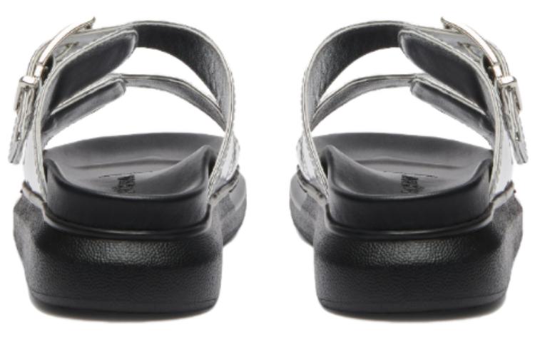 (WMNS) Alexander McQueen Gabine Buckled Leather Slides 'Silver Black' 783254W4WG18100