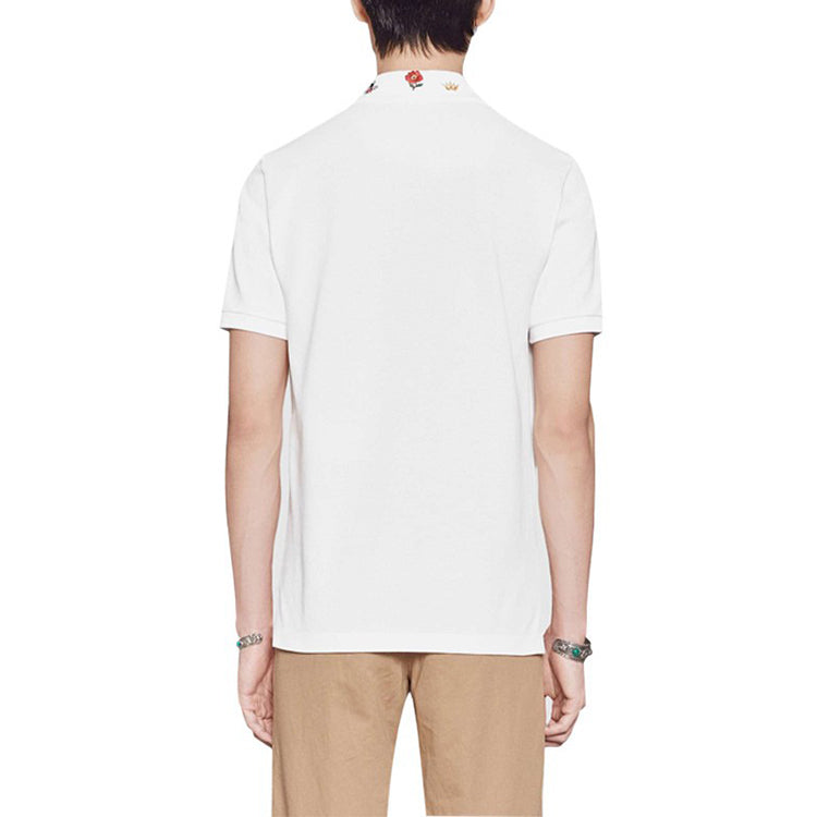 Gucci Animal Logo Embroidered Cotton Polo Shirt For Men White 523059-X9U96-9134