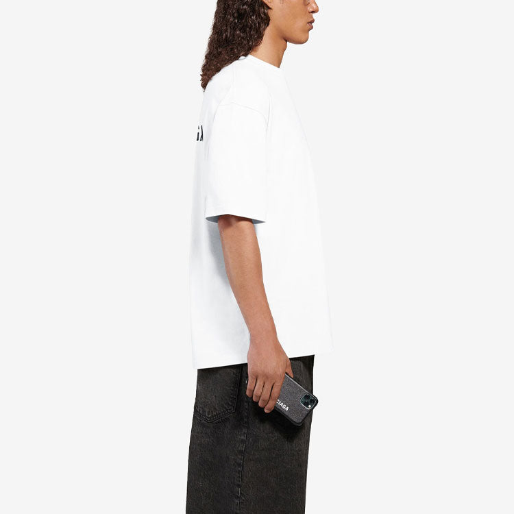 Men's Balenciaga FW21 Logo Printing Retro Short Sleeve 'White' 612966TIVG59040