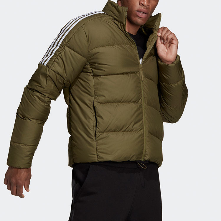Men's adidas Ess Mid Dwn Jkt Sports Stay Warm Stand Collar With Down Feather Dark Olive Green Jacket GT9144