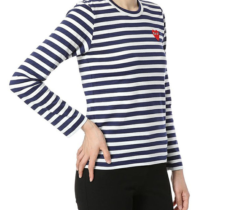 (WMNS) COMME des GARCONS PLAY Stripe Small Logo Long Sleeves Tee 'Blue White' AZ-T009-051-1