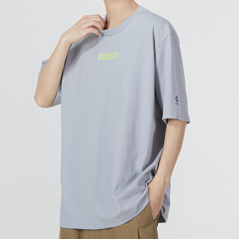Men's adidas neo Alphabet Pattern Printing Athleisure Casual Sports Round Neck Short Sleeve Light Silver T-Shirt HC9718