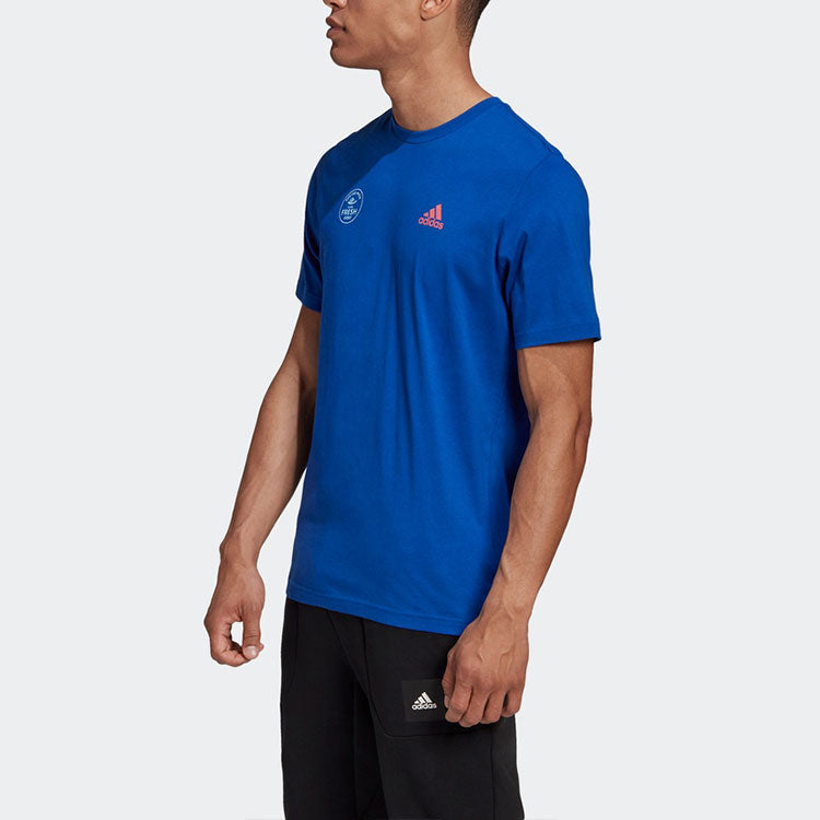 Men's adidas Printing Round Neck Casual Sports Short Sleeve Blue T-Shirt GE4666
