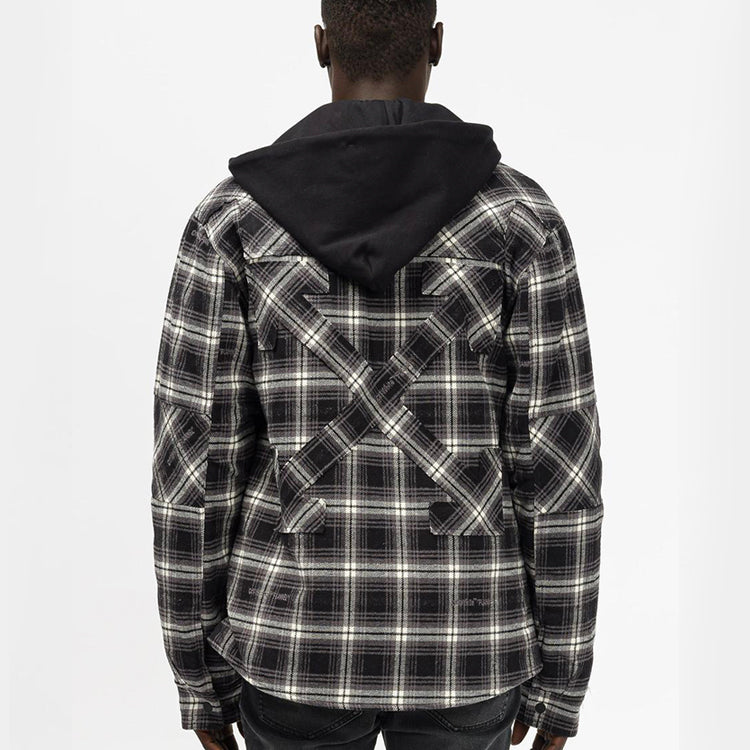 Off-White FW20 Plaid Hooded Long-sleeve Coat Men's Black OMEA236E20FAB0011000