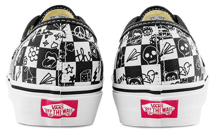 Vans Authentic Retro Casual Skate Shoes Unisex Black White Grid Printing  VN0A5KS96U6