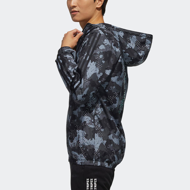 adidas Camouflage hooded Casual Woven Jacket Black DZ7589