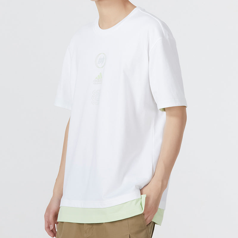 Men's adidas Colorblock Athleisure Casual Sports Short Sleeve White T-Shirt HE9921