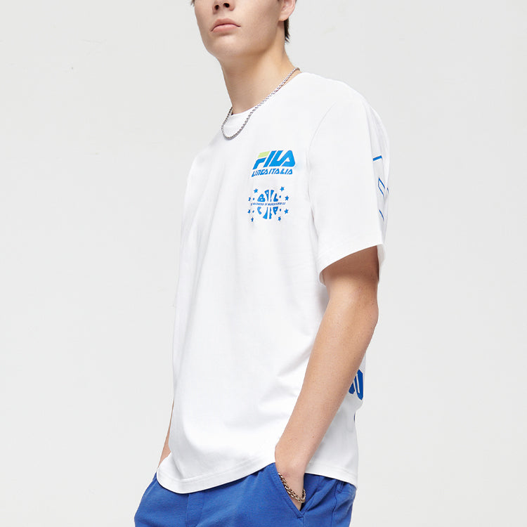 FILA FUSION Back Printing Loose Sports Round Neck Short Sleeve Couple Style White T81U125104A-WT