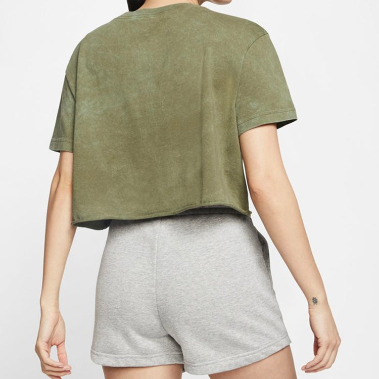(WMNS) Nike Sportswear Wash Futurura Logo Printing Short Sleeve Olive Green CT8930-222