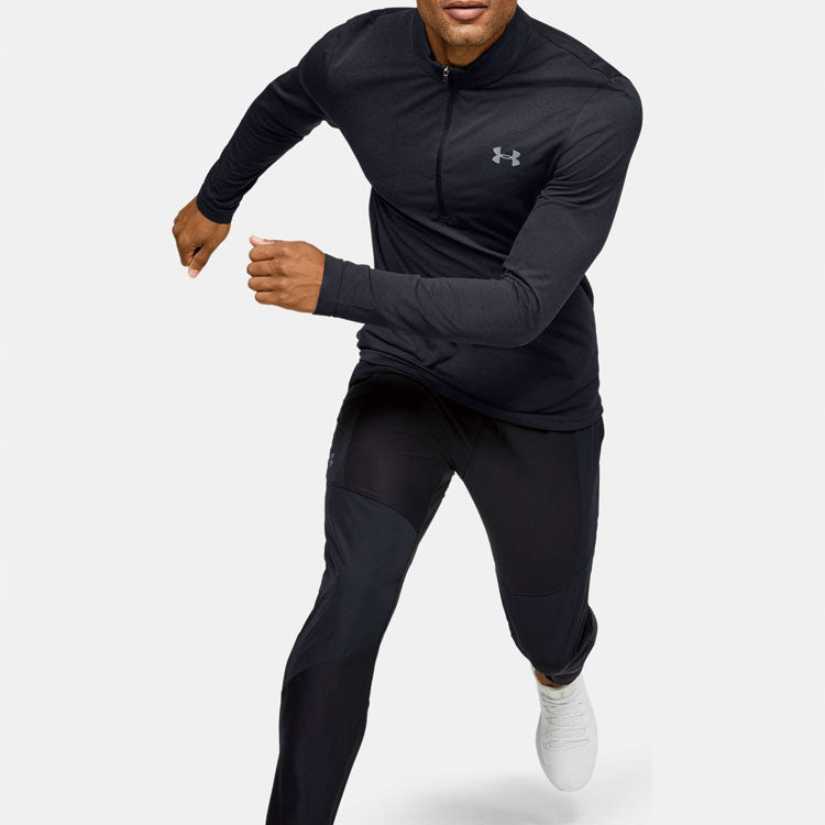Men's Under Armour Seamless 1/2 Zipper Sports Long Sleeves T-shirt Black 1351452-001