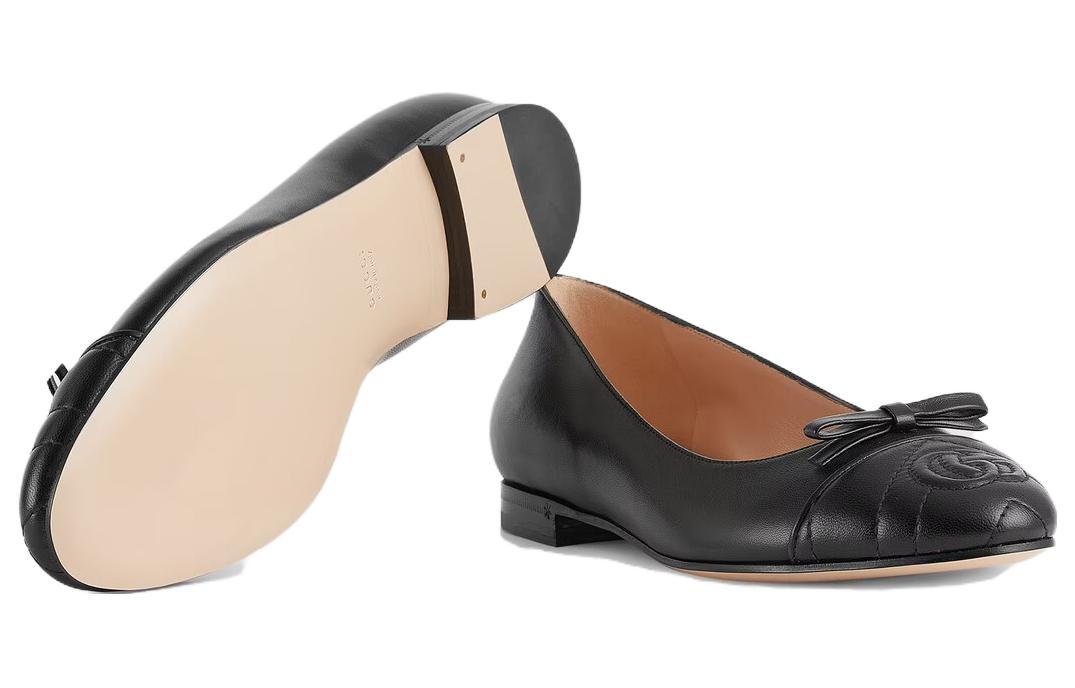 (WMNS) Gucci Ballet Flat With Double G Leather 'Black' 680878-BKO60-1000