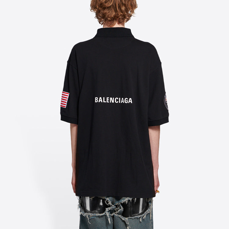 Men's Balenciaga x NASA Crossover FW21 Space Printing Cotton Solid Color Polo Shirt Black 662493TKVG11070