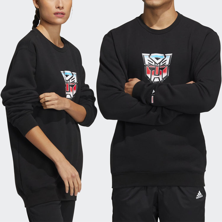 Men's adidas x Transformers Crossover Cartoon Printing Round Neck Long Sleeves Black HN4179