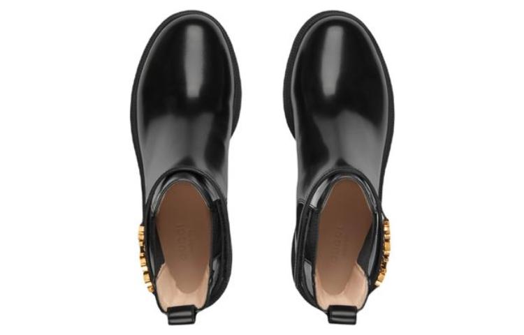 (WMNS) Gucci Mid-Heel Boot With Logo 'Black Leather' 734909-AABK6-1000