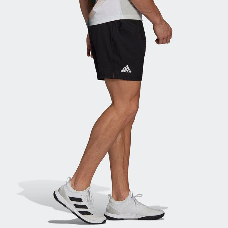 Men's adidas Solid Color Logo Straight Casual Tennis Sports Shorts Black H67148