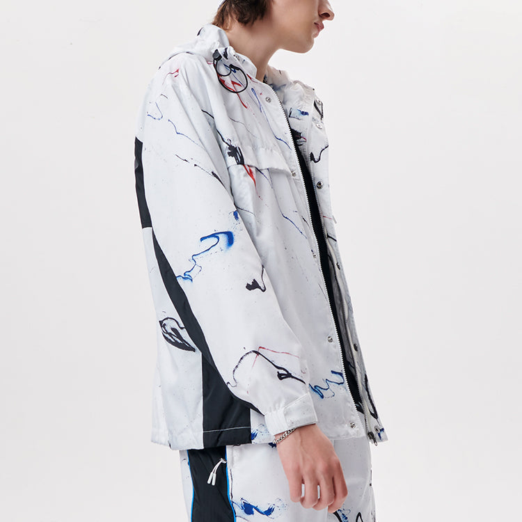 Men's FILA FUSION x FUTURA Crossover Splash Ink Full Print Woven Sports Hooded Jacket White T11M138704F-WT