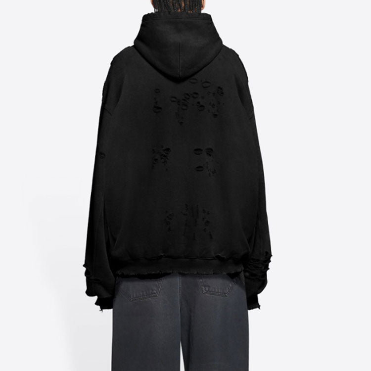Balenciaga Caps Destroyed Hoodie 'Black White' 659403TKVB61093