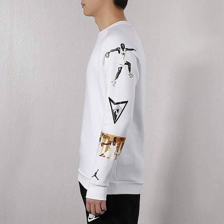 Air Jordan Athleisure Casual Sports Printing Round Neck Long Sleeves White CD5872-100