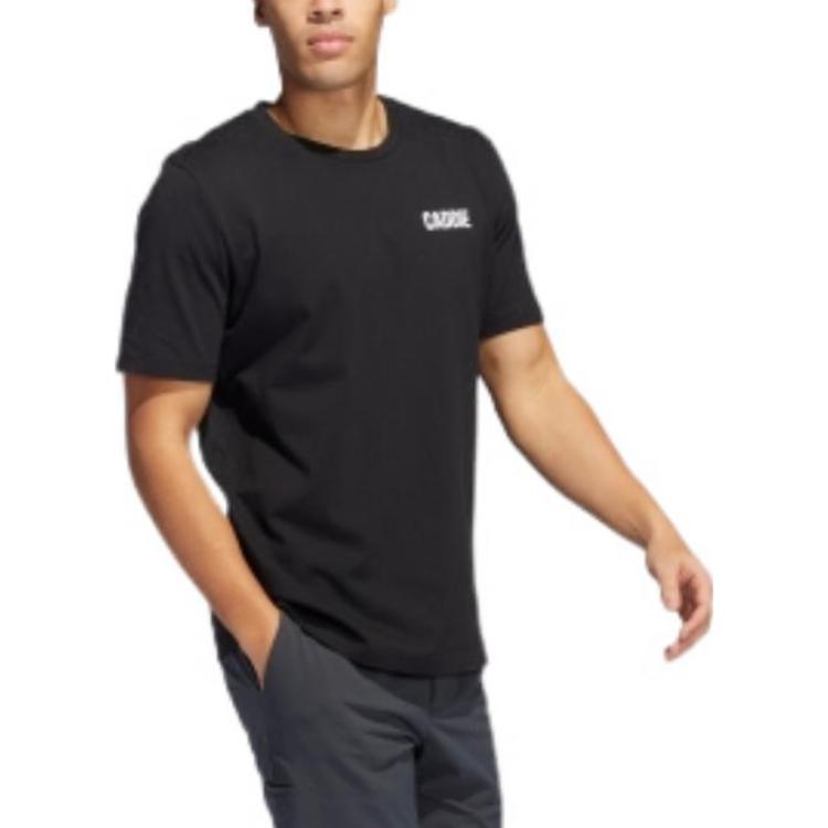 Men's adidas SS22 Solid Color Logo Label Straight Short Sleeve Black T-Shirt HA8766