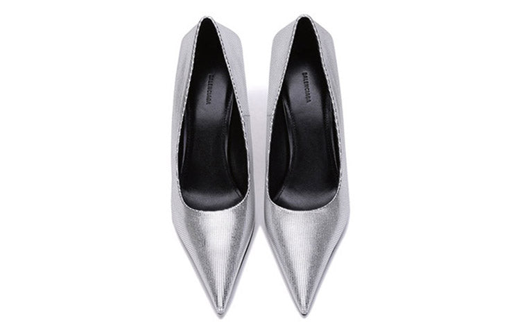 (WMNS) Balenciaga Embossed Square Knife Pumps 'Silver' 572879WBB208100
