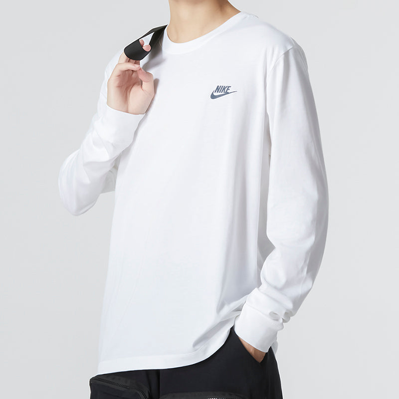 Men's Nike Minimalistic Alphabet Logo Athleisure Casual Sports Round Neck Long Sleeves White T-Shirt DR7822-100