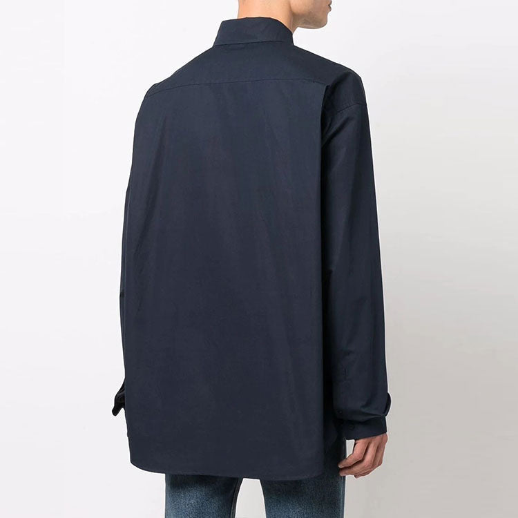 Balenciaga Logo Collar Long Sleeve Button Down Shirt 'Navy' 671586TYB184100