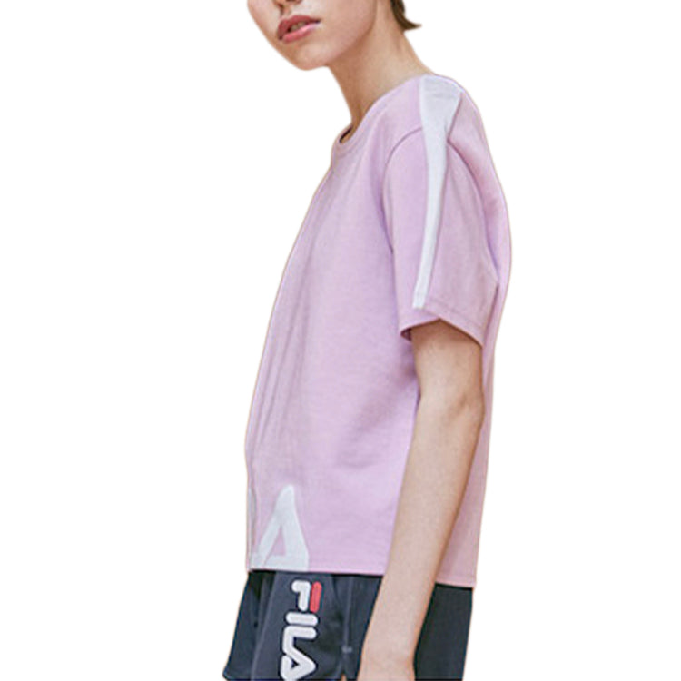 (WMNS) FILA Alphabet Logo Printing Sports Round Neck Short Sleeve Pink Purple F11W928115F-VT