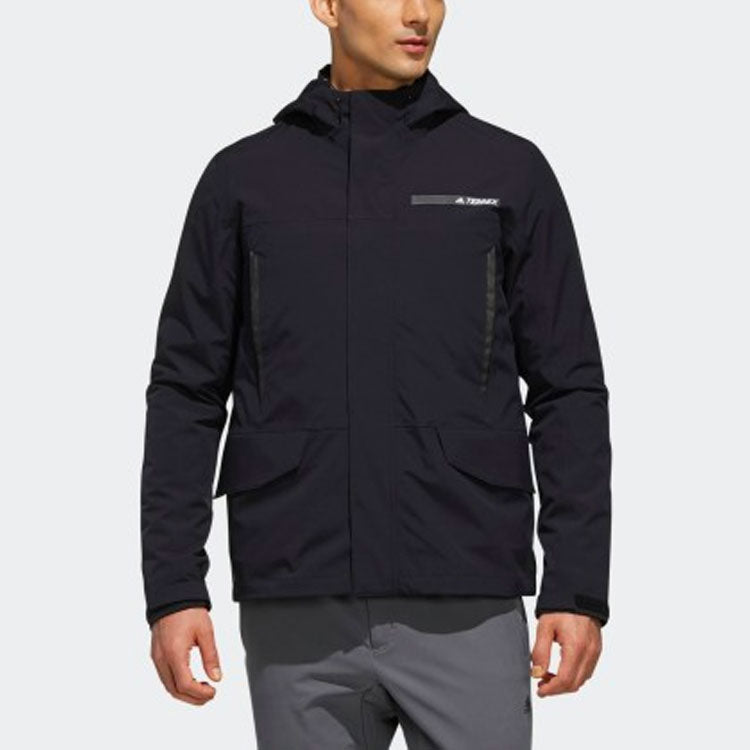 Men's adidas Logo 3 In 1 Hooded Stay Warm With Down Feather Black Jacket DW9250