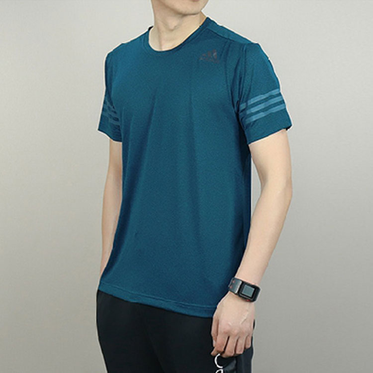 Men's adidas Solid Color Breathable Quick Dry Round Neck Short Sleeve Blue T-Shirt CE0862