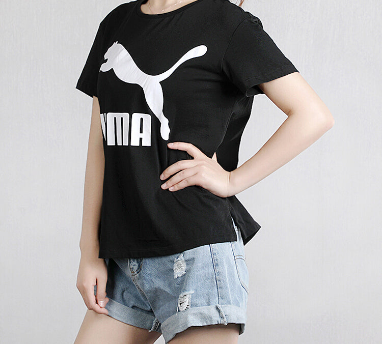 (WMNS) PUMA Classics Logo Tee Running Short Sleeve TEE Black 596512-01
