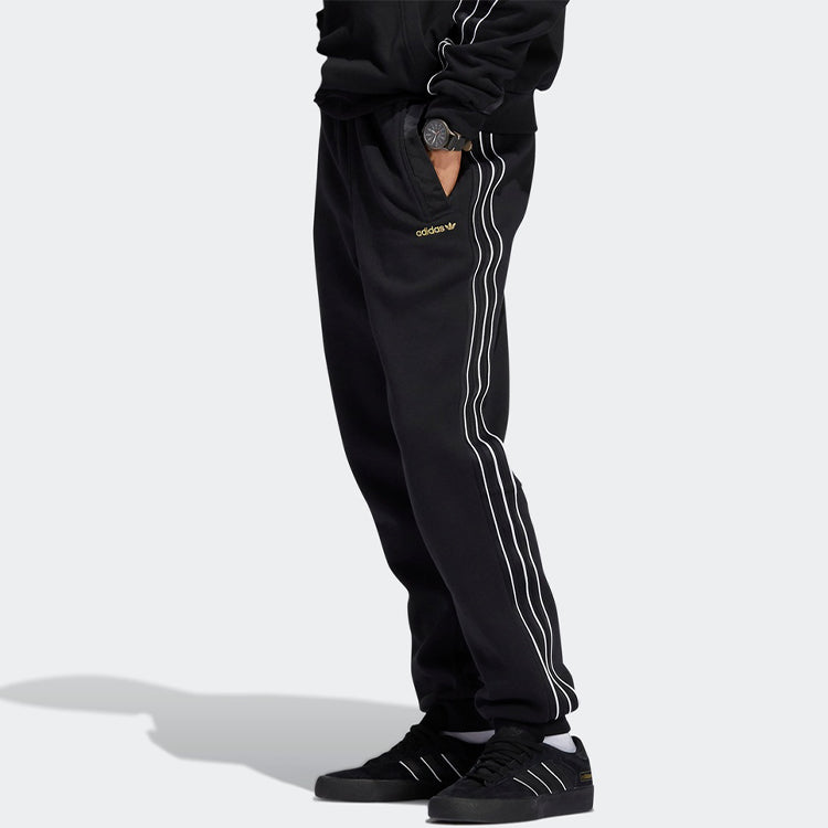 Men's adidas originals Logo Side Stripe Fleece Lined Stay Warm Bundle Feet Sports Pants/Trousers/Joggers Black H31288