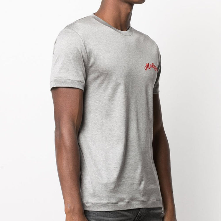 Men's Alexander McQueen Logo Alphabet Pattern Short Sleeve Gray 624180-QPX01-1200