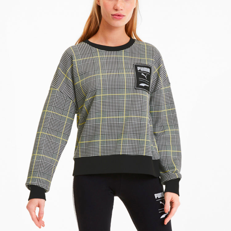 (WMNS) PUMA Rechack Pack Crew Sweatshirt 'Grey Black White Yellow' 597892-01