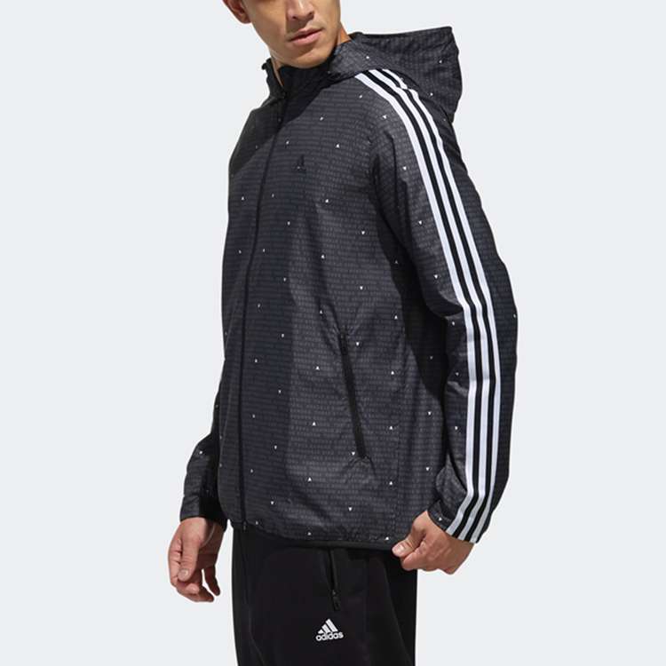adidas Wb Aop 3s Woven Casual Sports Hooded Jacket Black DW4616