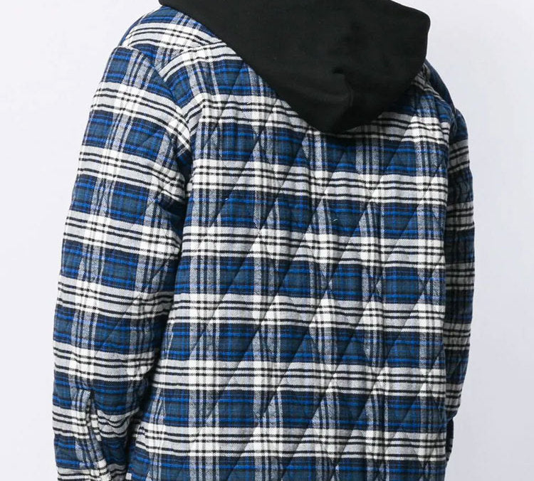 Off-White flannel Plaid Hooded Jacket Blue OMEA201F19F330033000