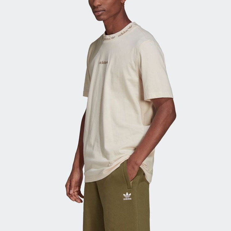 Men's adidas originals Solid Color Alphabet Logo Round Neck Pullover Short Sleeve Japanese Version Cream Yellow T-Shirt HM2658