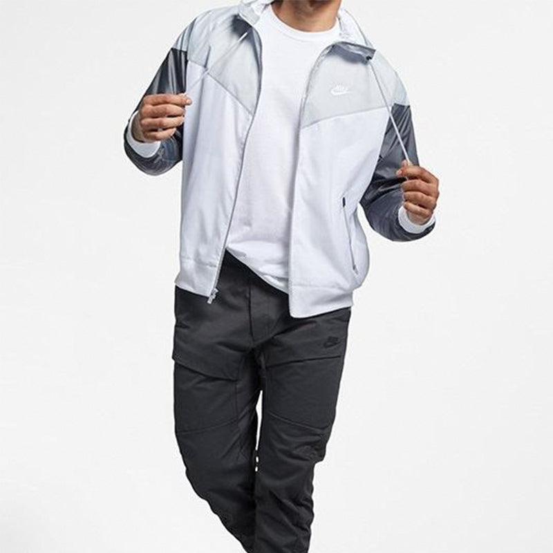 Nike Sports Windproof Colorblock Hooded Jacket Gray White Graywhite AR2192-100