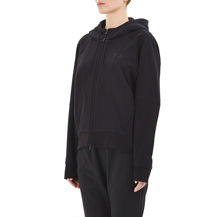 (WMNS) Y-3 Logo Printing Solid Color hooded Drawstring Zipper Hoodie Black FN3471