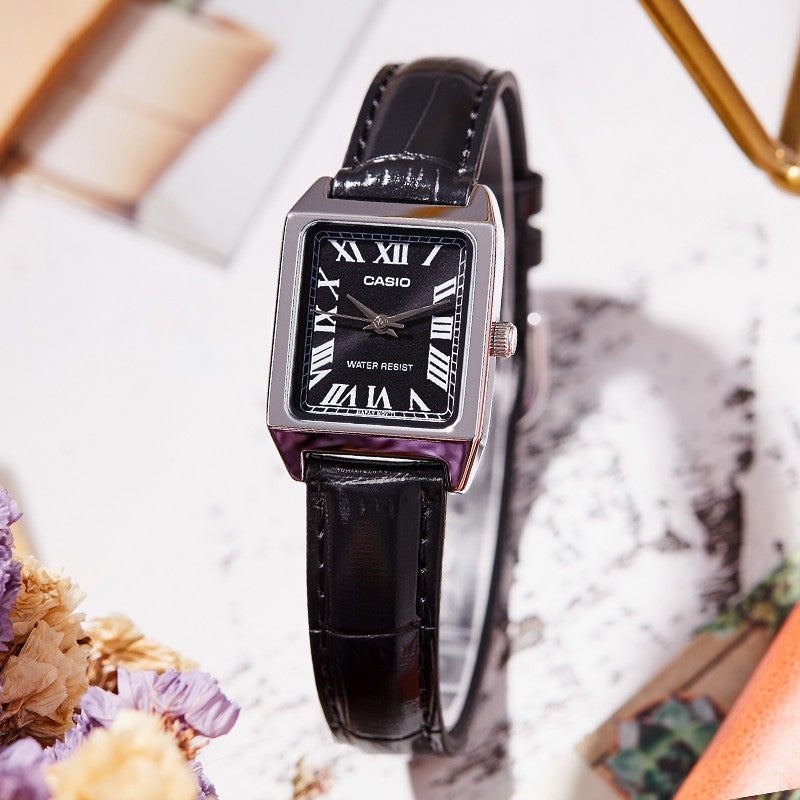 CASIO Vintage Style Square Red Squarees Quartz Black Analog LTP-V007L-1B