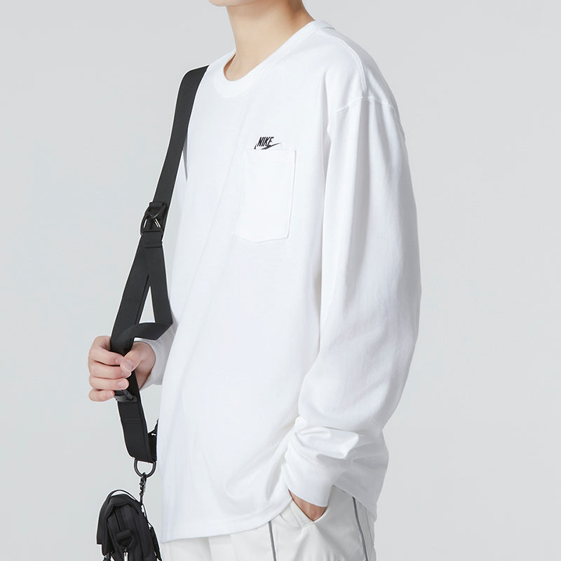 Men's Nike Solid Color Alphabet Logo Athleisure Casual Sports Round Neck Long Sleeves Autumn White T-Shirt DR7930-100