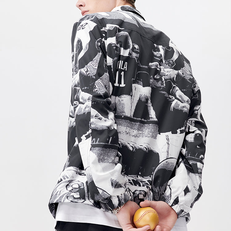 Men's FILA FUSION Coach Casual Sports Loose lapel Full Print Jacket Classic T11M122701F-BK