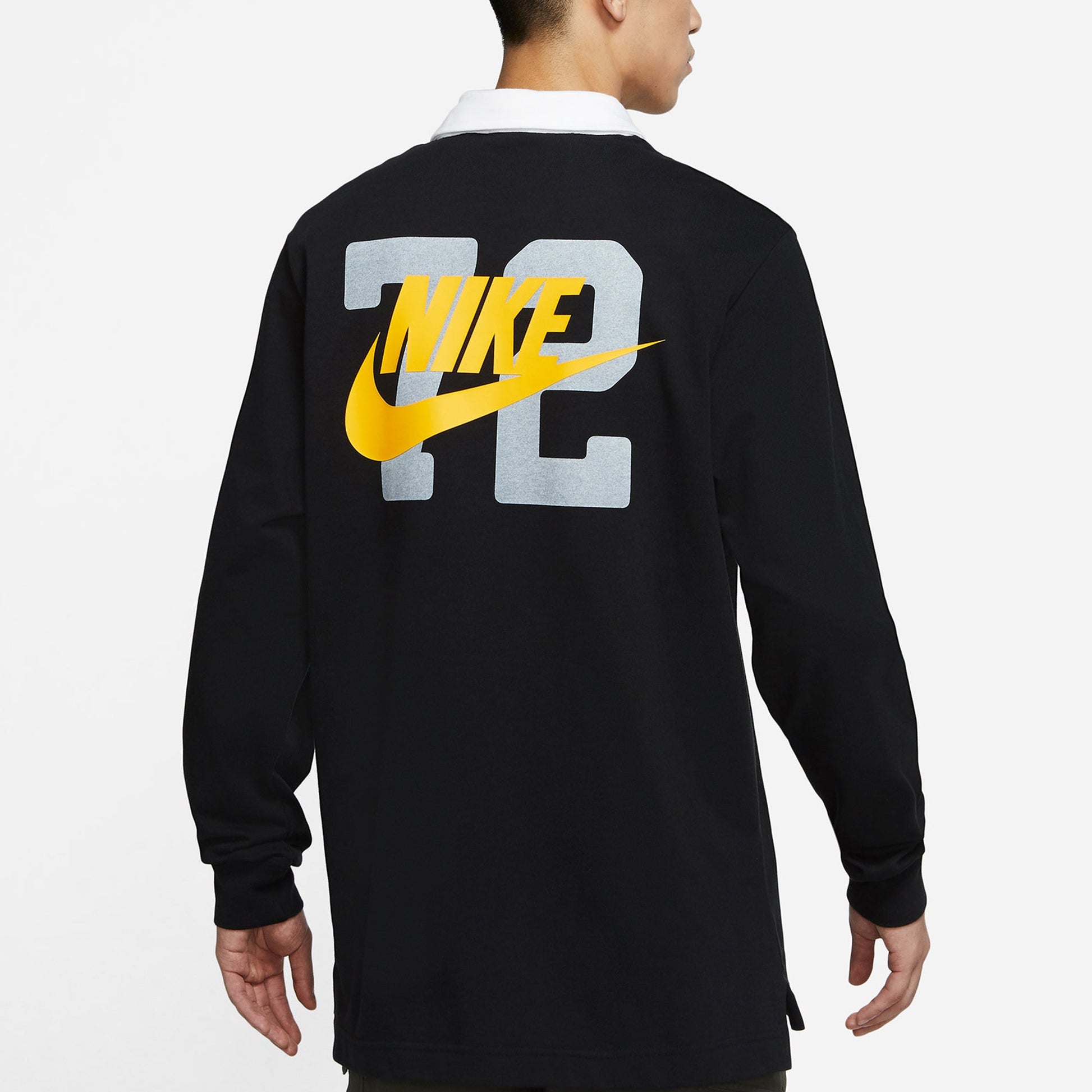 Men's Nike Sportswear Rugby Sports Printing Knit Long Sleeves Autumn Black Polo Shirt DD6180-010