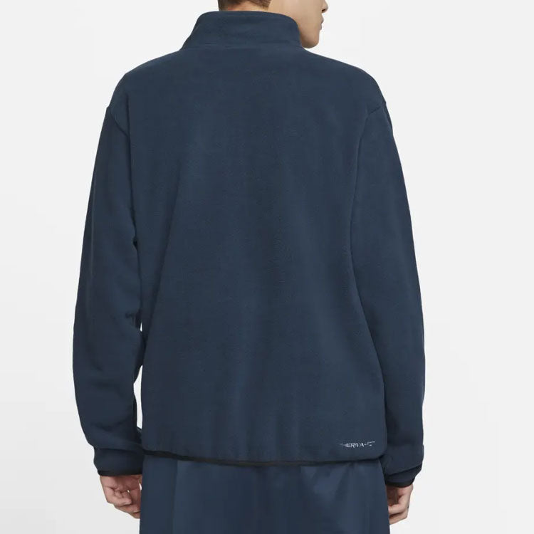 Men's Nike Sportswear Therma-FIT Logo Label Suede Half Zipper Stand Collar Jacket Blue DO2638-454